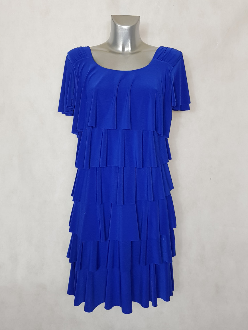 Robe femme fluide bleu roi à volants superposés Caprices de madeleine