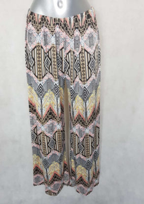 Pantalon femme large fluide rose motifs aztec taille élastiquée