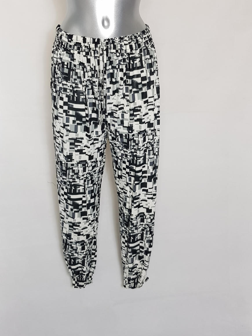 Pantalon femme fluide bouffant motifs noir-blanc - Caprices de madeleine