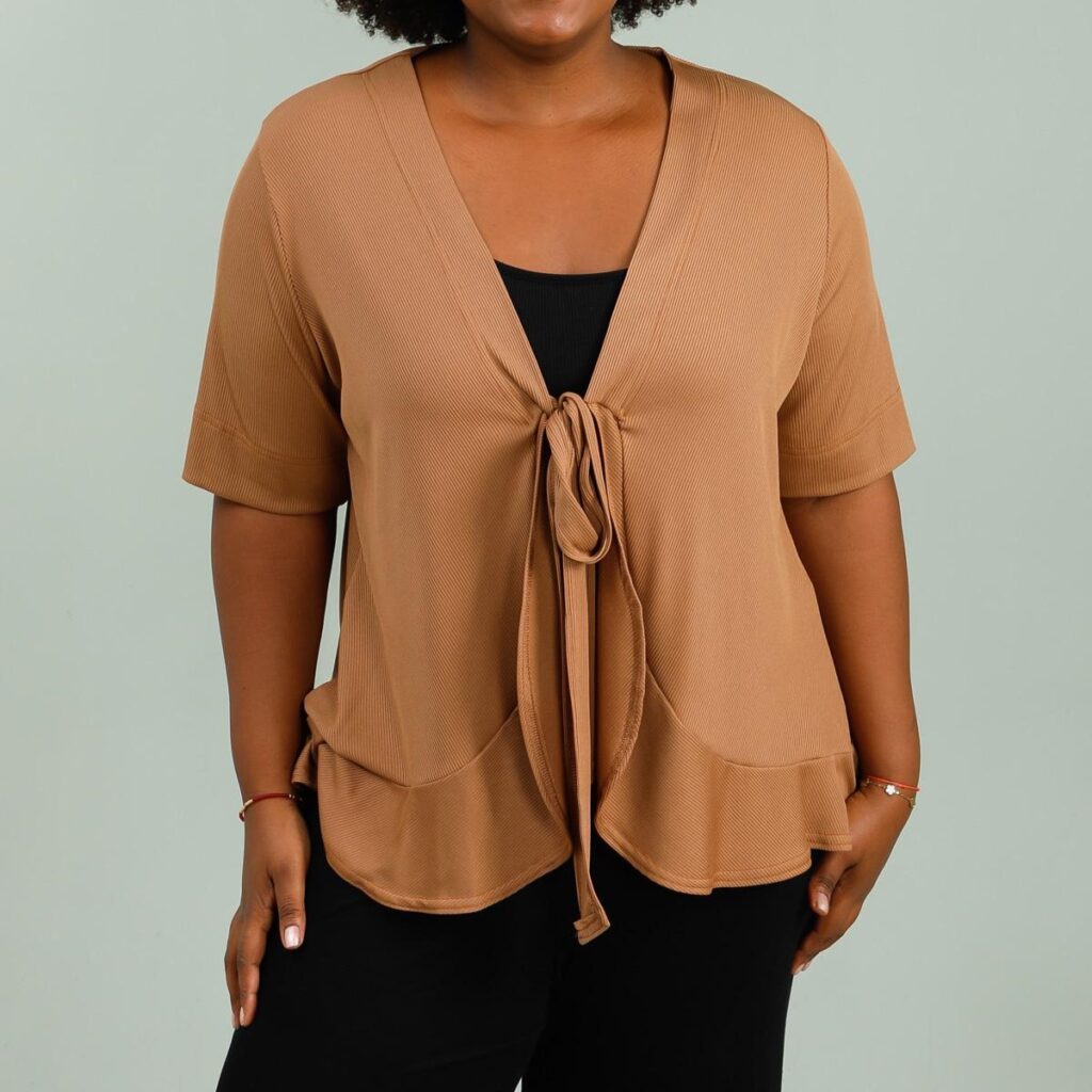 bolero gilet grande taille femme ronde​ manches courte en unie à nœud