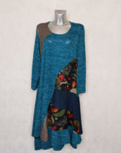 Robe femme grande taille évasée mi-longue patchwork manches longues.