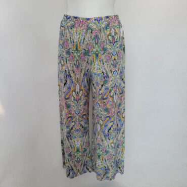 Pantalon large imprimé femme ronde palazzo fluide avec taille smock confort