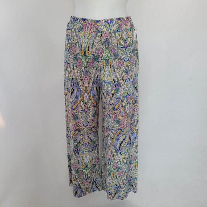 Pantalon large imprimé femme ronde palazzo fluide avec taille smock confort