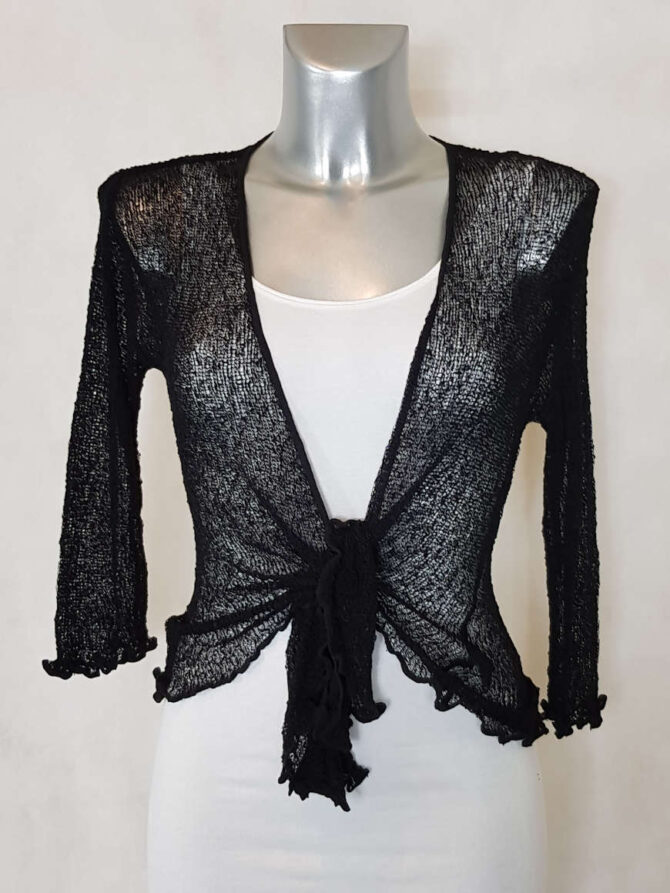 bolero femme noir ajouré manches courtes à nouer.