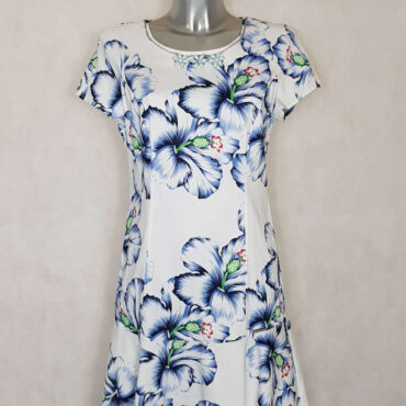 Robe femme droite courte fleurie ourlet à volants manches courtes