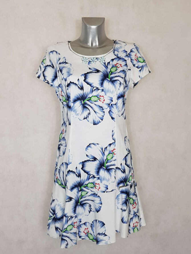 Robe femme droite courte fleurie ourlet à volants manches courtes