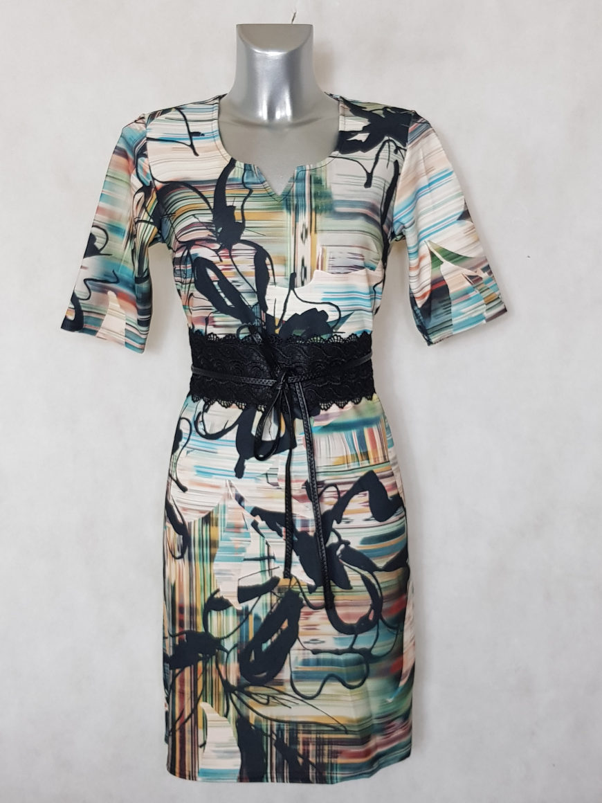 Robe femme droite verte à motif manches courtes - Caprices ...