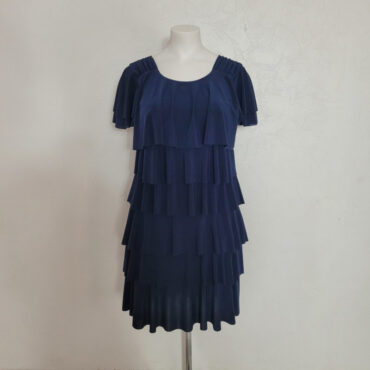 Robe droite bleu marine chic grande taille habillée à volants