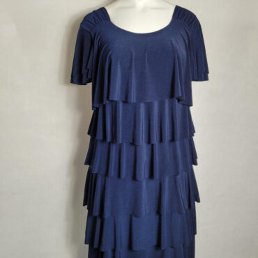 Robe droite bleu marine chic grande taille habillée à volants