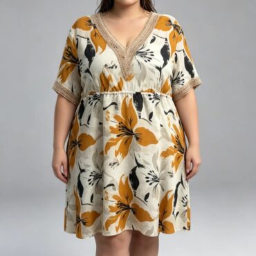 robe élégante femme ronde floral col V
