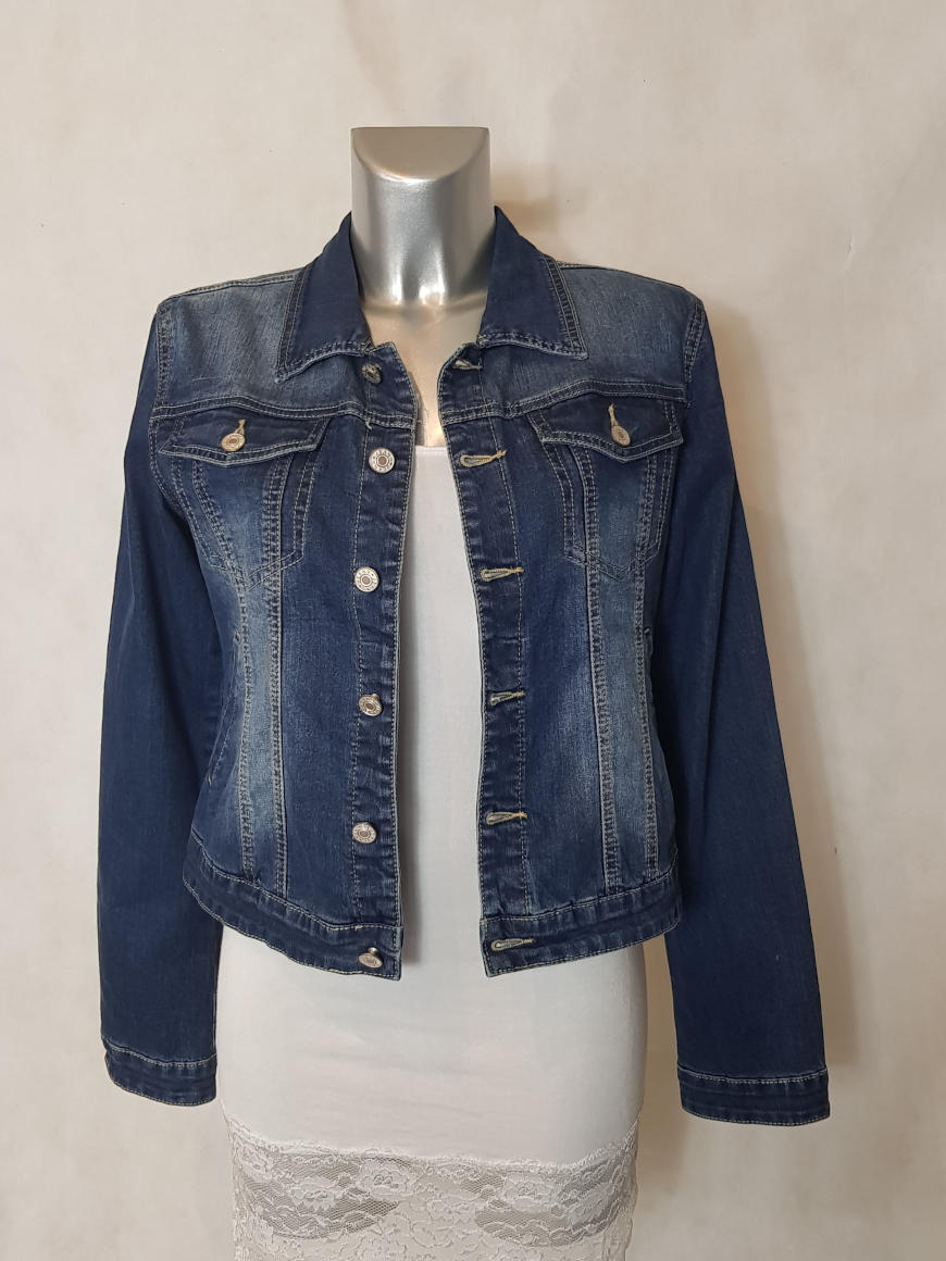 veste femme en jeans bleu délavé cintrée courte - Caprices de