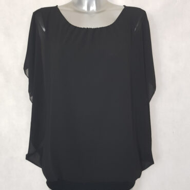 Tunique moderne grande taille.Tunique soirée en voile noir femme grande taille manches courtes bénitier