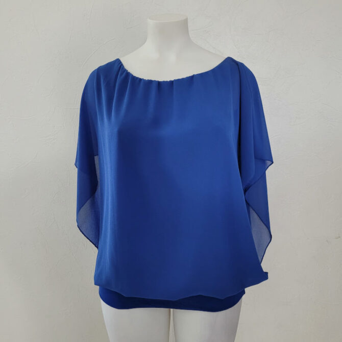 tunique grande taille chic en voile bleu roi manches courte parfaite pour cacher le ventre