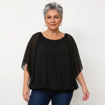 femme senior vetue de haut femme noir chic qui cache le ventre