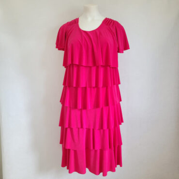 robe amincissante à froufrou fuchsia manches courtes