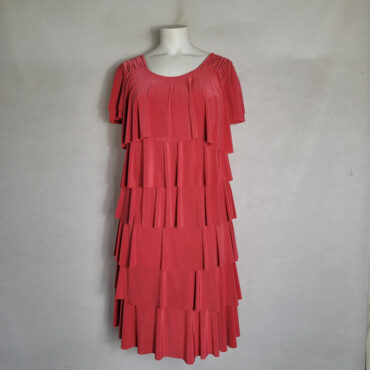 robe pour ronde avec du ventre |Robe amincissante pour femme ronde.Robe femme courte habillée à volants fluides superposés corail manches courtes