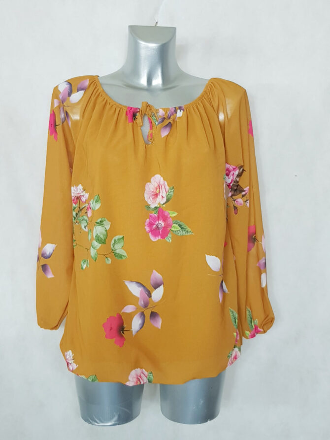 Haut floral femme chic base élastique à manches
