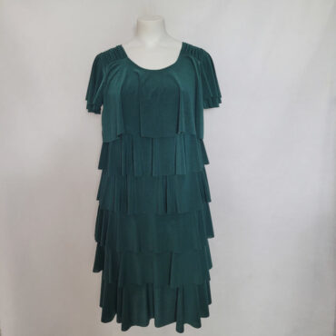Robe ceremonie grand taille femme vert fluide manche courte à froufrou