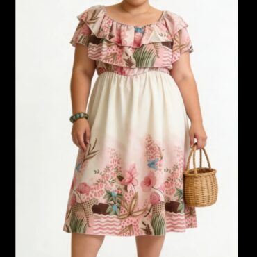 Robe ceremonie grand taille pour femme avec cold rond et manches courtes