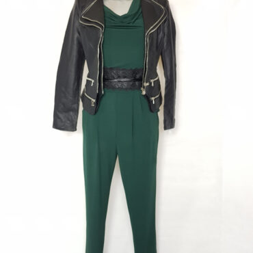 Combinaison pantalon femme verte et bloson perfecto femme