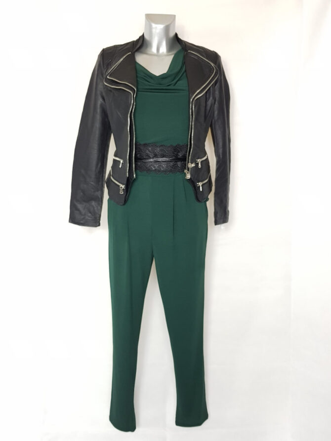 Combinaison pantalon femme verte et bloson perfecto femme