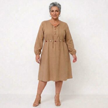 Robe ceremonie grand taille pour femme avec cold rond et manches courtes : Grande taille robe femme