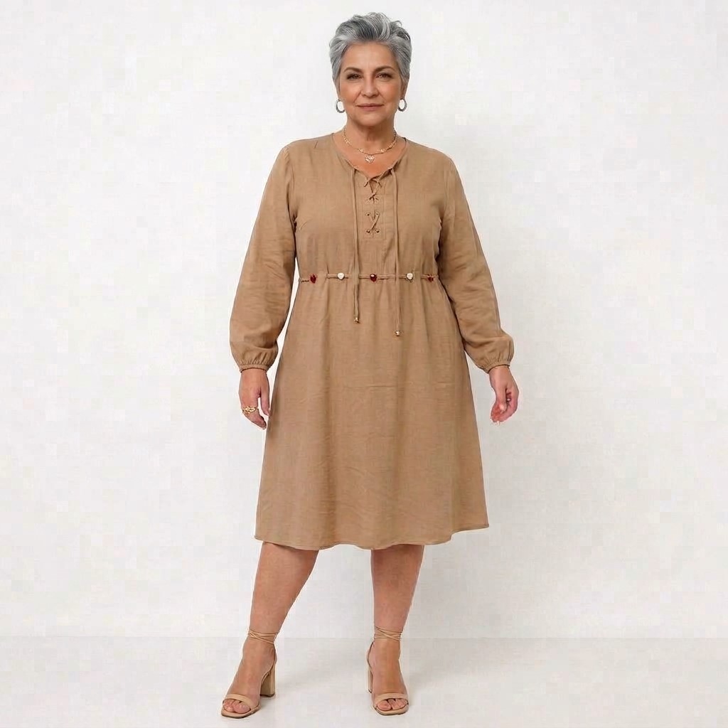 Robe ceremonie grand taille pour femme avec cold rond et manches courtes : Grande taille robe femme