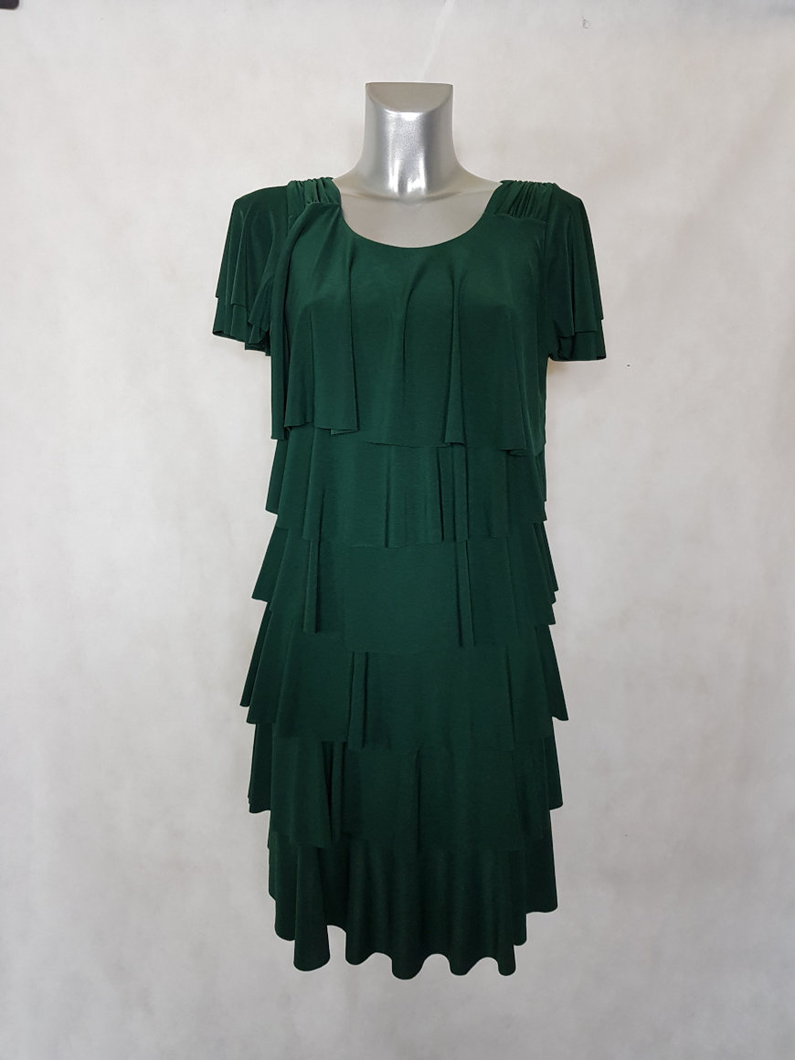 Robe femme chic à volants superposés verte - Aux caprices ...