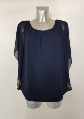 Blouse chic femme ronde voile marine à manches base élastique