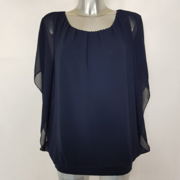 tunique chic femme Tunique pour soirée femme manches courtes.Blouse chic femme ronde voile marine à manches base élastique
