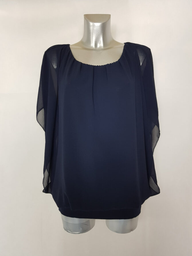 tunique chic femme Tunique pour soirée femme manches courtes.Blouse chic femme ronde voile marine à manches base élastique