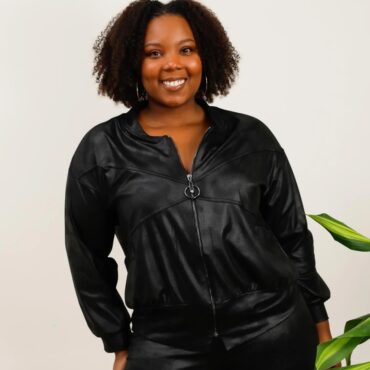 perfecto femme grande taille simili cuir noir ajusté