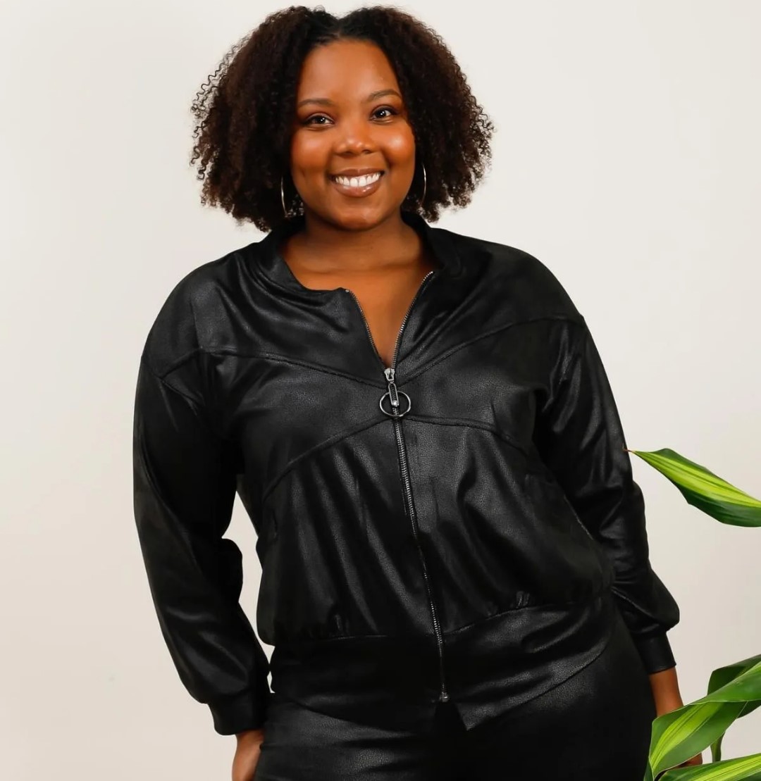 perfecto femme grande taille simili cuir noir ajusté