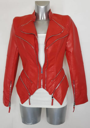 Blouson perfecto femme ajusté similicuir rouge