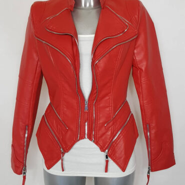 Blouson perfecto femme ajusté similicuir rouge