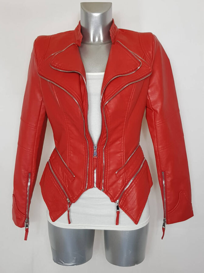 Blouson perfecto femme ajusté similicuir rouge