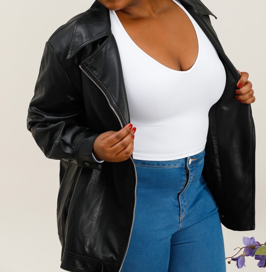 perfecto simili cuir noir femme grande taille