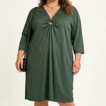 robe courte femme soirée ronde chic kaki manche courtes tisu crepon