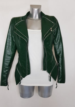 Veste perfecto femme courte cintrée similicuir vert