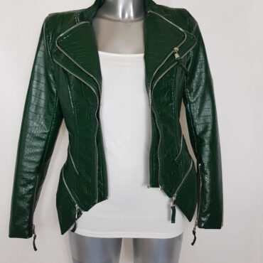 Veste perfecto femme courte cintrée similicuir vert
