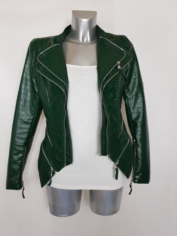 Veste perfecto femme courte cintrée similicuir vert