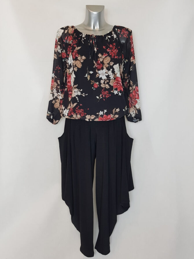 Tunique voile fleurie ​noir – Image 2