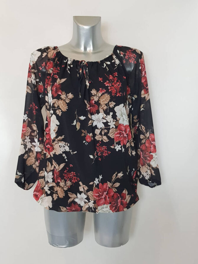 Tunique voile fleurie ​noir – Image 3
