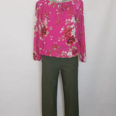 look Pantalon femme stretch et tunique voile floral