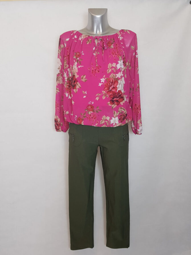 look Pantalon femme stretch et tunique voile floral