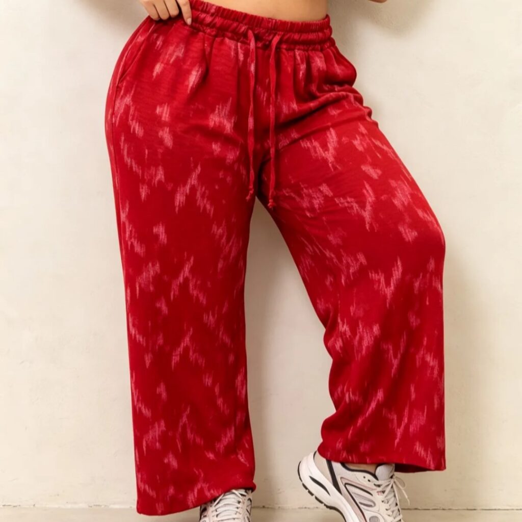 pantalon large femme grande taille rouge à motif