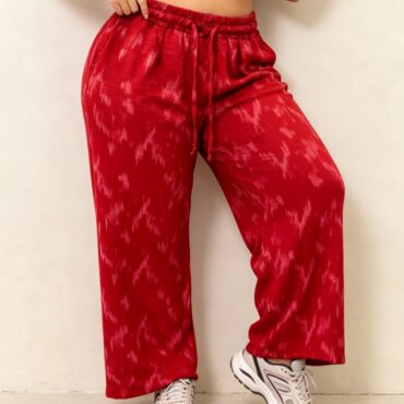 pantalon large femme grande taille rouge à motif