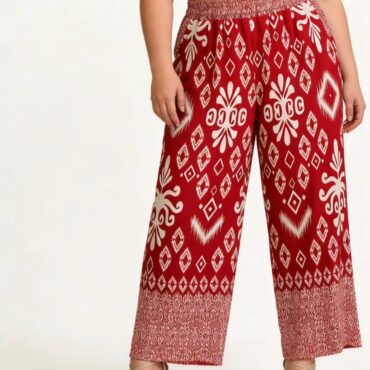 pantalon palazzo imprimé femme ronde taille haute élastique