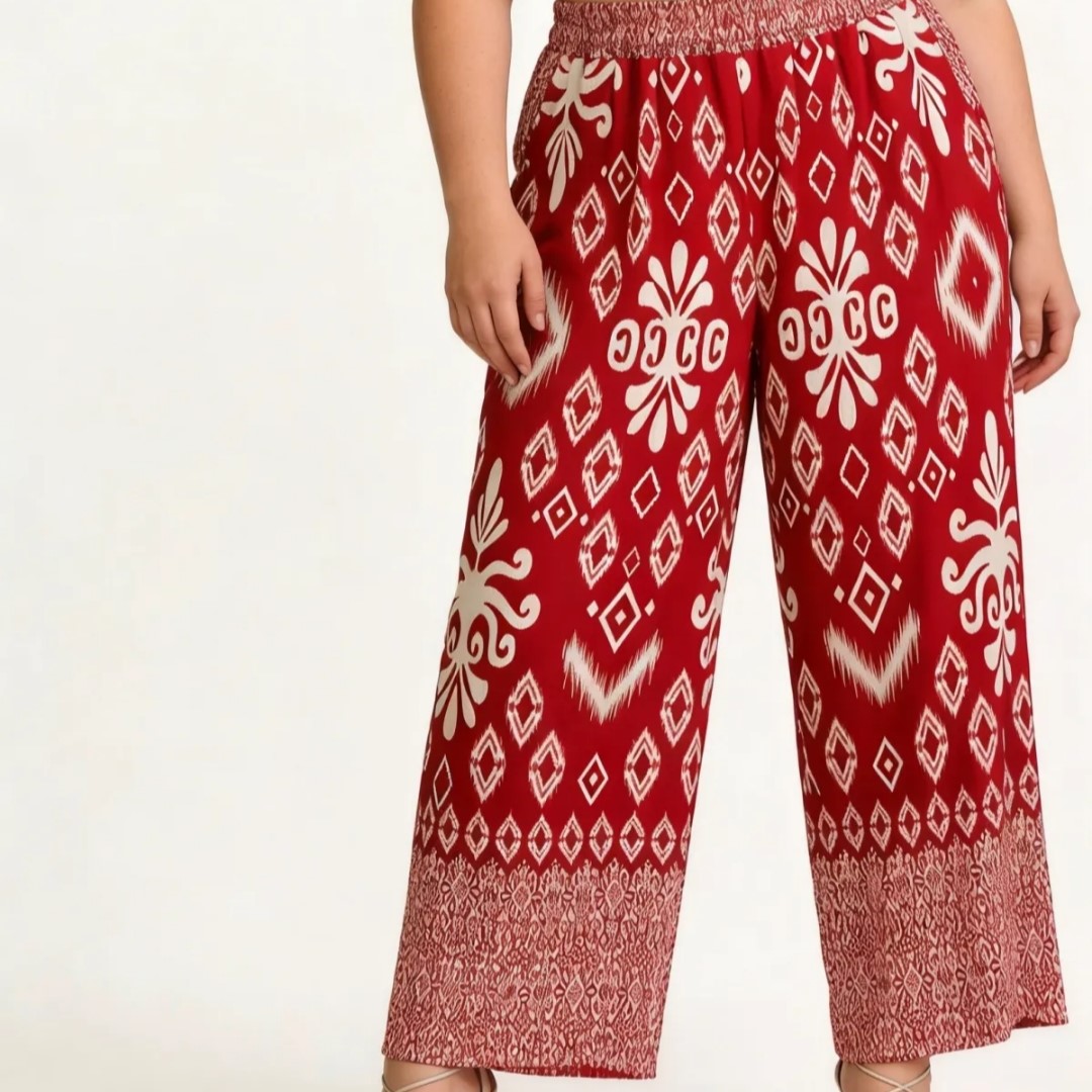 pantalon palazzo imprimé femme ronde taille haute élastique