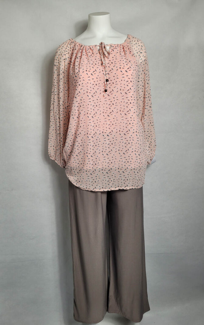 Pantalon femme large taille haute et tunique voile grande taille